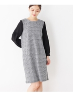 シフォン袖チェックコンビワンピース/ブラック(219)