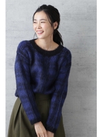 シャギーチェックニット/ブルー×クロ2(012)