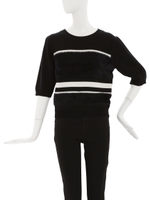 シャギーボーダーハーフスリーブニット/BLK