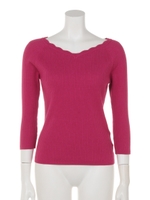 スカラVネック前後2way7分袖リブニットプルオーバー/フューシャピンク