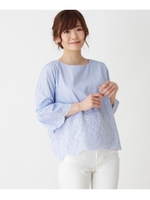スカラップ刺繍シャツ/ライトブルー(391)