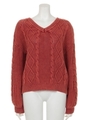 ストーンウォッシュケーブルニットTOPS/D/RED