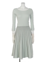 ストライププリーツニットワンピース/ミント