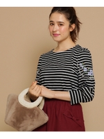 スリーブ刺しゅうボーダープルオーバー/ブラック(319)