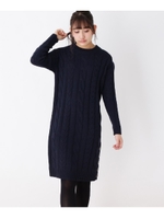 スリットケーブルニットワンピース/ネイビー(093)