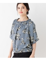 チェック×花柄シャツ/ブルー(192)