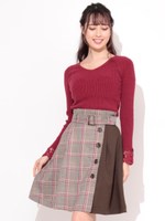チェックバイカラートレンチスカート/ブラウン