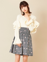 チェックフラワーフレアスカート/ブラック