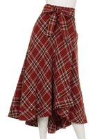 チェックラップフレアスカート/ブラウン