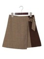 チェック切替ラップ台形スカート/ライトブラウン