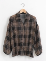 チェック柄チュニックブラウス/ブラック柄