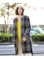 チェック柄ノーカラーコート/ブラック(219)
