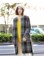 チェック柄ノーカラーコート/ブラック(219)
