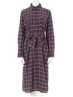 チェック柄ロングシャツワンピース/ボルドー
