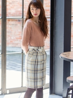 チェック柄前ボタンタイトスカート/黄系