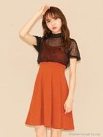 チュールフレアワンピース/ブラウン