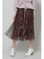 チュールレイヤードミディースカート/GR×BRフラワー1(141)