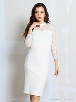 デコルテレースリブタイトワンピース/オフホワイト