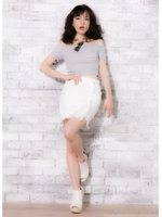 デニムフリンジスカート/White