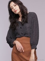 ドットプリントブラウス/ブラック