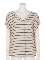 ドビーストライプ後ろリボンブラウス/ベージュ