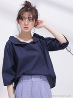 ドロストスリーブオフショルブラウス/ネイビー