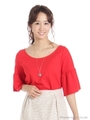 ネックレス付袖フレアカットソー/レッド