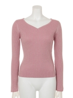 ハートネックラメリブニットプルオーバー/ピンク