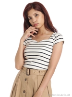 ハートネック半袖Tシャツ/ボーダー