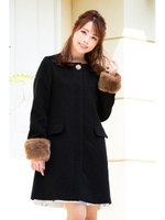 バーズアイラメ入りノーカラーコート/クロ