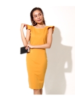 バックオープンフリルタイトドレス/マスタード(044)