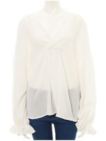 バックシャンレースアップVネックブラウス/ブラック