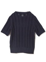 パフスリーブコンパクトニットトップス/ネイビー