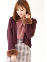 ファースリーブVカーディガン/ブラウン(050)
