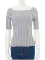 フィットニット5分袖スクエアネック/ライトグレー