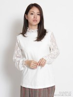 フライス×ストレッチレースMIXカットソー/ホワイト