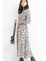 フラワーバックボタンマキシワンピース/ベージュベース1(041)