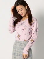 フラワープリントVネックニット/ラベンダー