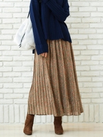 フラワープリントプリーツロングスカート/ベージュ柄