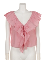 フリルノースリストライプTOP/RED