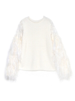 フリンジスリーブニットトップス/ホワイト