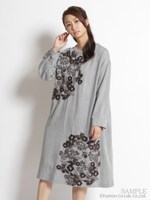 フロリックフラワー刺しゅうワンピース/杢グレー
