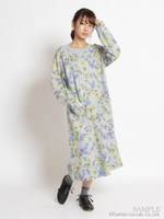 ブルームナチュラリープリント裏毛ワンピース(花柄)/杢グレー