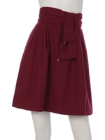 プレミアムウールリボン風タックスカート/ワイン