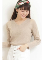 ベーシックVネックリブニット/ベージュ(040)