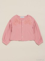 ベア天竺フラワーモチーフ付き９分袖ボレロカーディガン/ピンク
