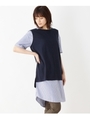 ベスト付 ストライプ柄シャツワンピース/ネイビー(393)