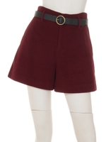 ベルト付フェイクウールショート/PT/ボルドー