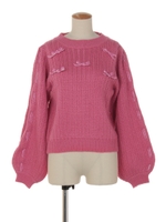 ベロアリボンニットプルオーバー/ピンク