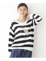 ボーダーハリネズミ刺しゅうニット/ネイビー×ホワイト(393)